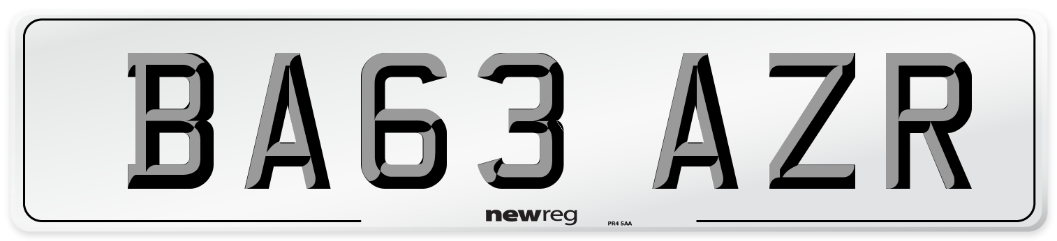 BA63 AZR Number Plate from New Reg